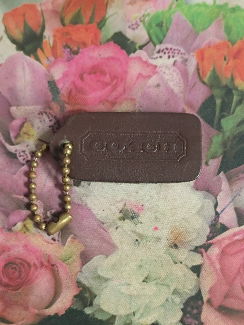 ❤️COACH BROWN LEATHER PURSE HANGTAG FOB +BALL CHAIN